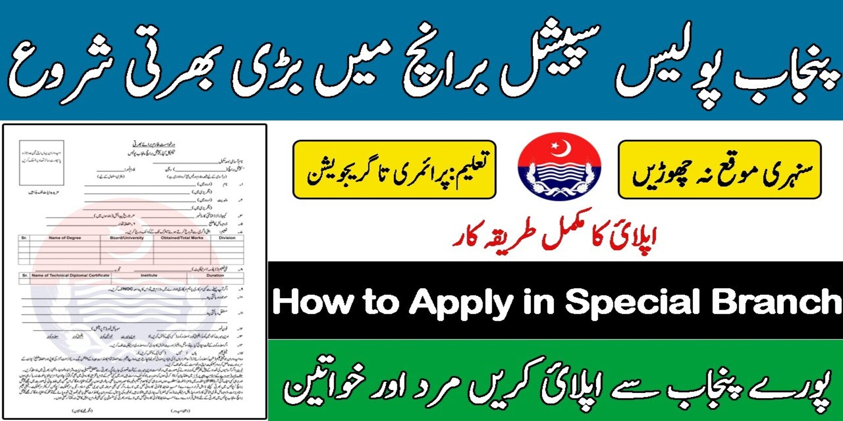 Punjab Police Special Branch Jobs 2024 Advertisement Applications Forms