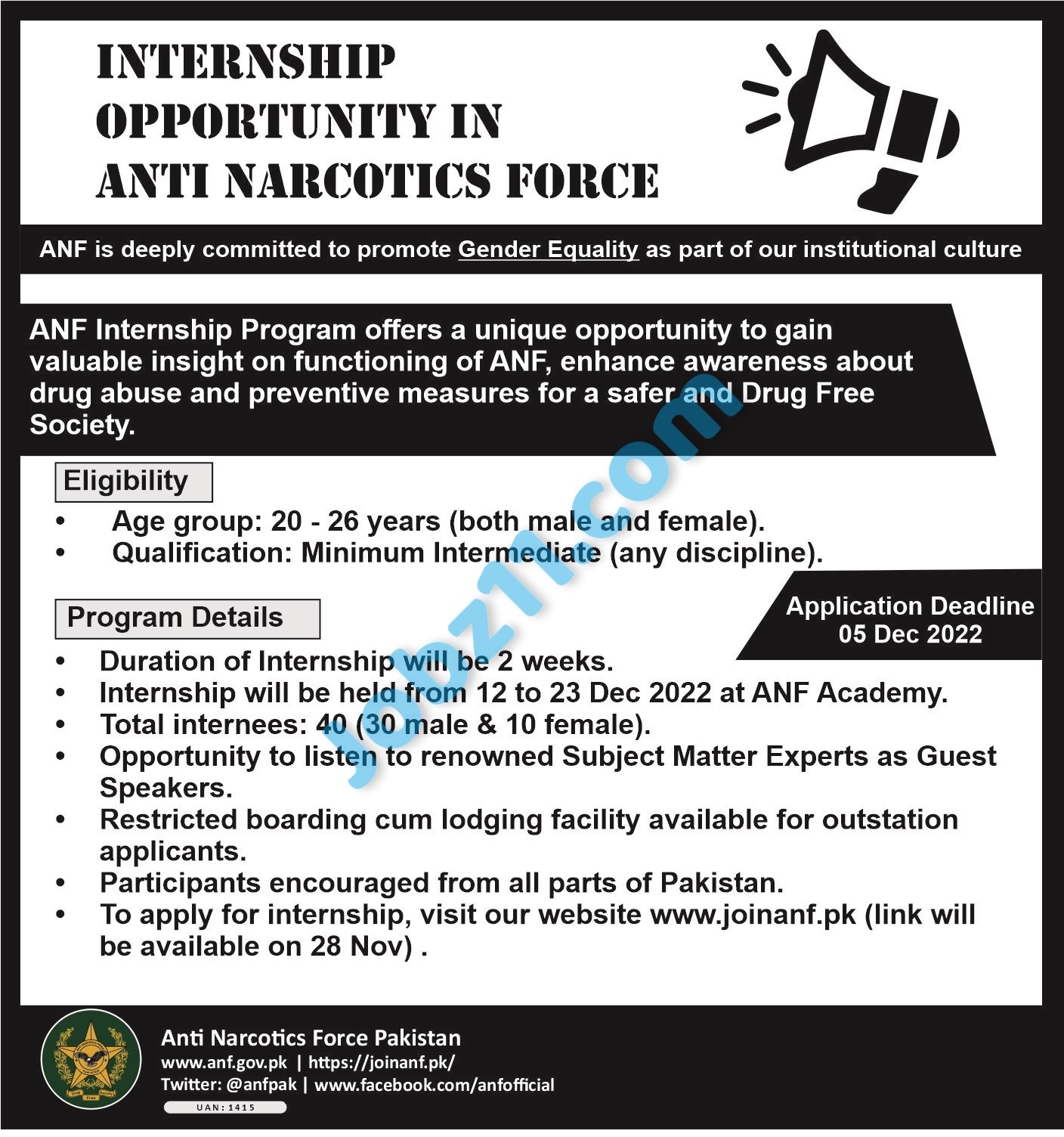 ANF Internships 2022 Online Apply All Over Pakistan