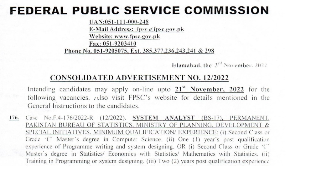 FPSC Jobs Consolidated Advertisement 12 2022