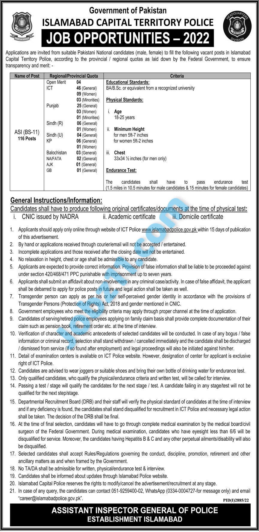 Islamabad Police Jobs 2022 Apply Online for ASI