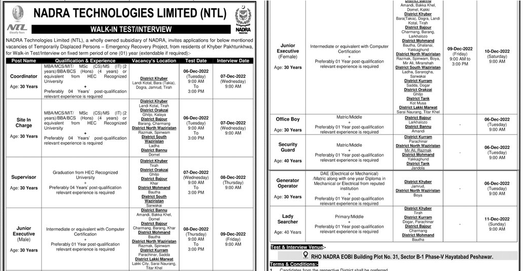 Nadra Technologies Limited Jobs 2022