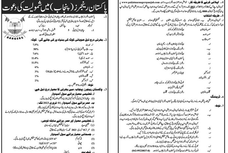 Pakistan Rangers Punjab Online Apply 2022