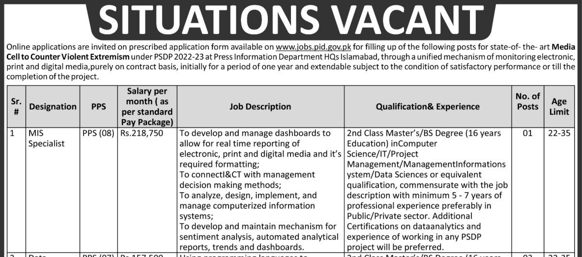 Press Information Department PID Jobs 2022