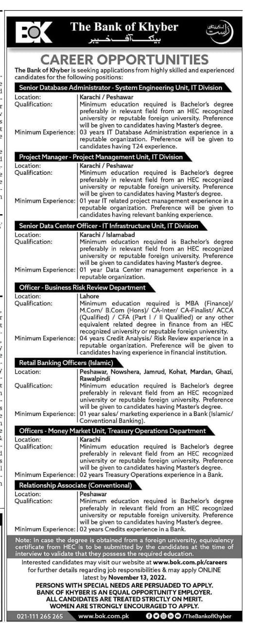 The Bank of Khyber Latest jobs 2022