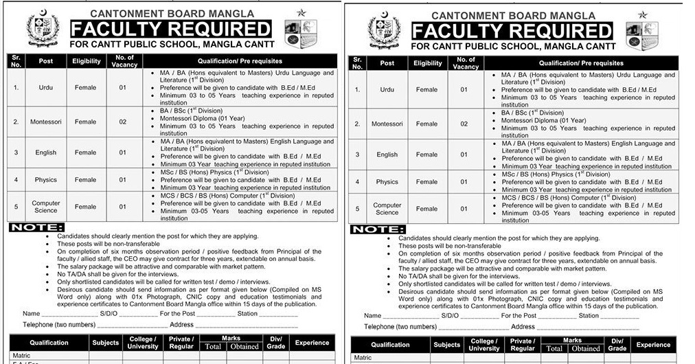 Cantt Public School Teaching Jobs 2023