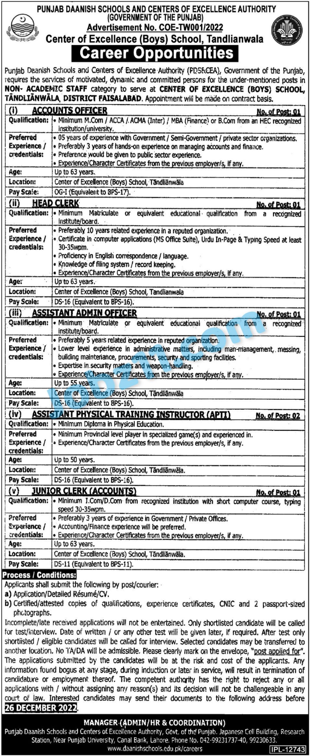 Latest Punjab Danish School Jobs 2022 Center of Excellence