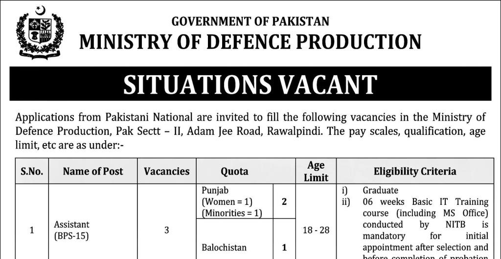 Ministry of Defence Production Jobs 2022