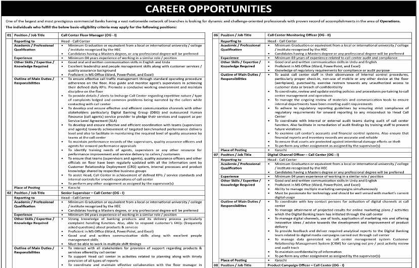 NBP Call Center Officers Jobs 2023