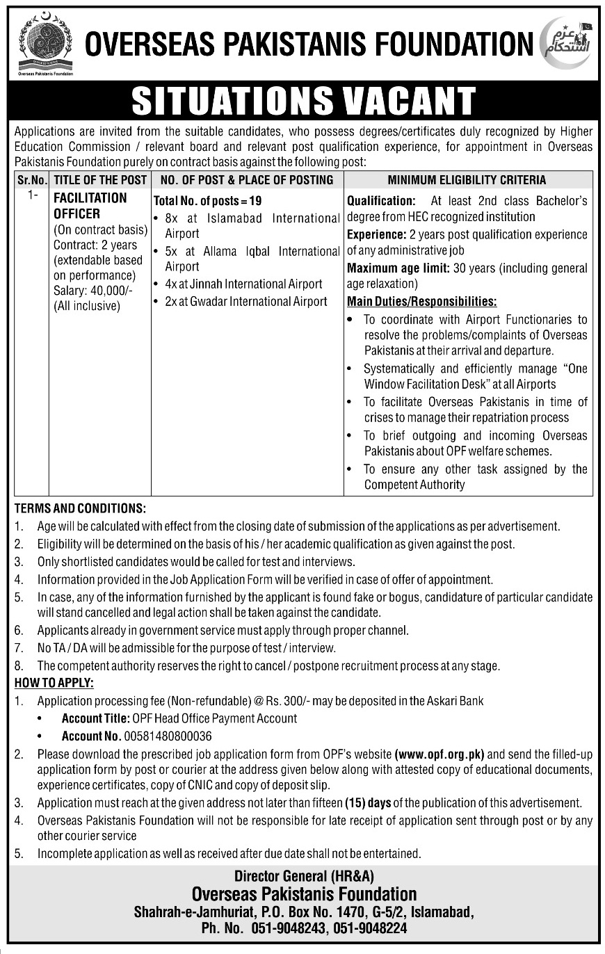 Overseas Pakistanis Foundation OPF Latest Jobs 2024