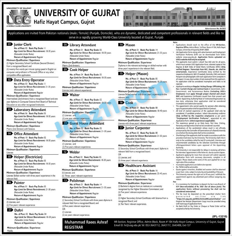 University of Gujrat Non Teaching Staff Jobs 2023 Application forms Advertisement
