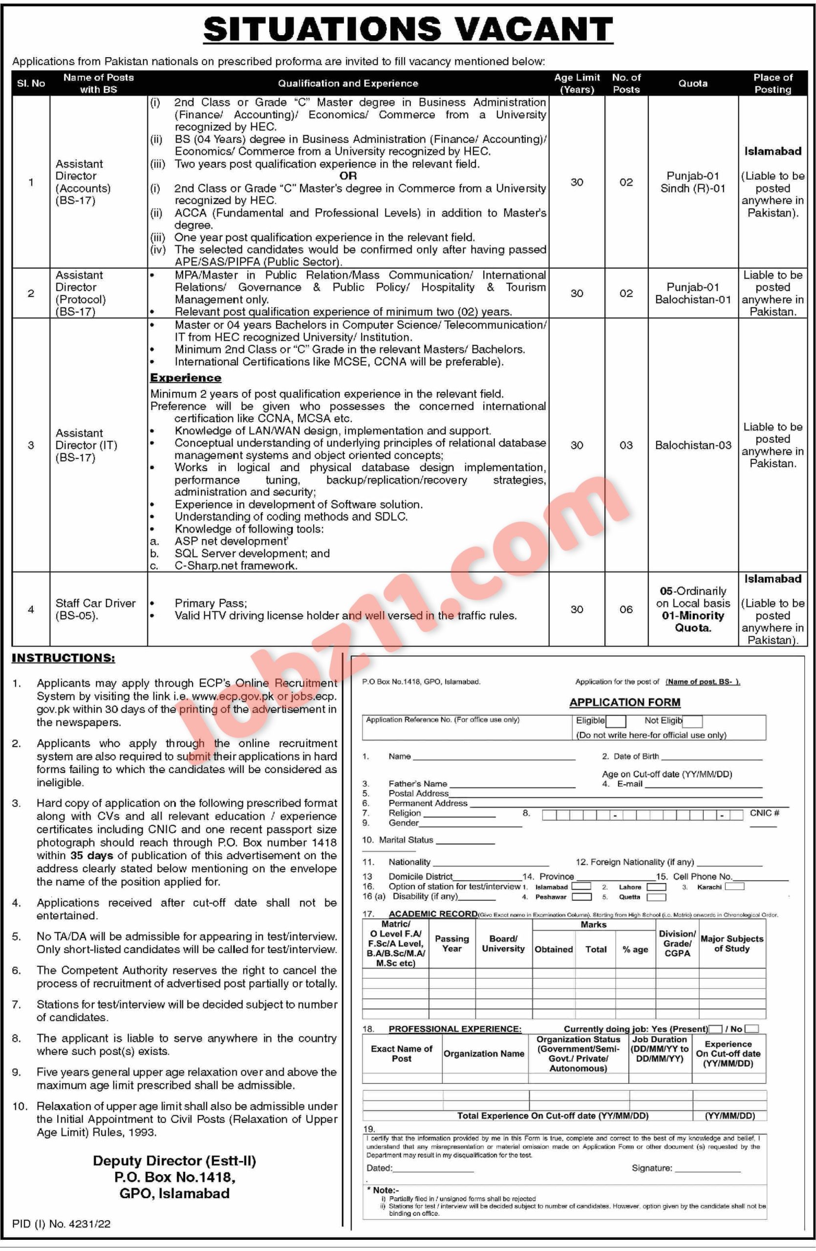 ECP Jobs 2023 PO BOX 1418 GPO Islamabad Latest Career Opportunities