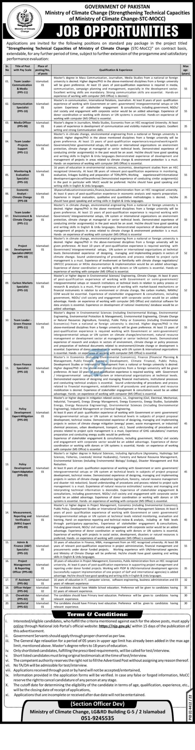 Ministry of Climate Change Jobs 2023 Strengthening Technical Capacitie MOCC