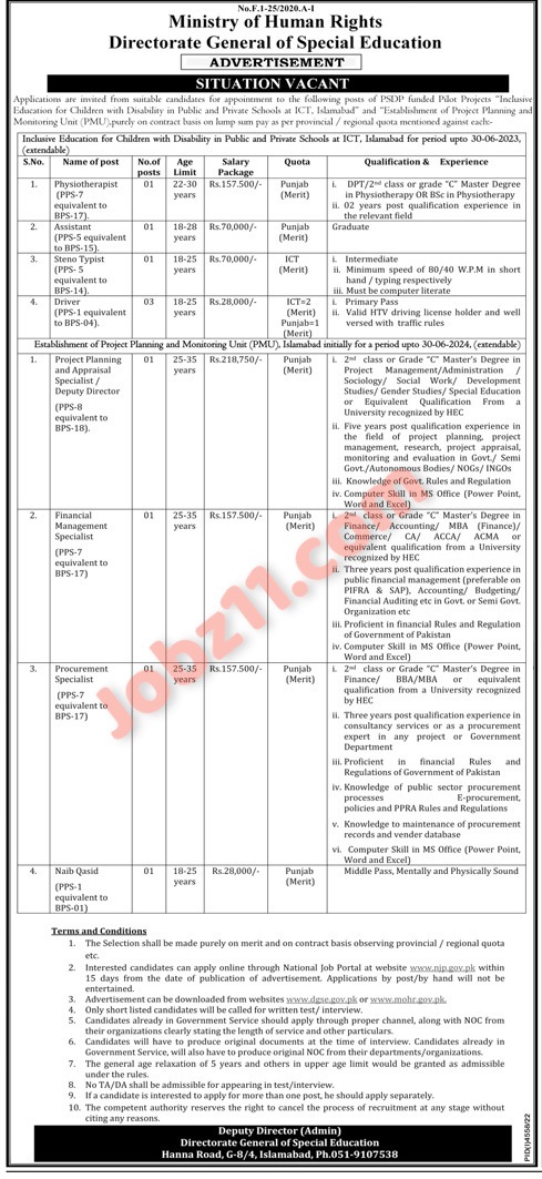 Ministry of Muman Rights Jobs 2023 Online Applications via njp.gov.pk