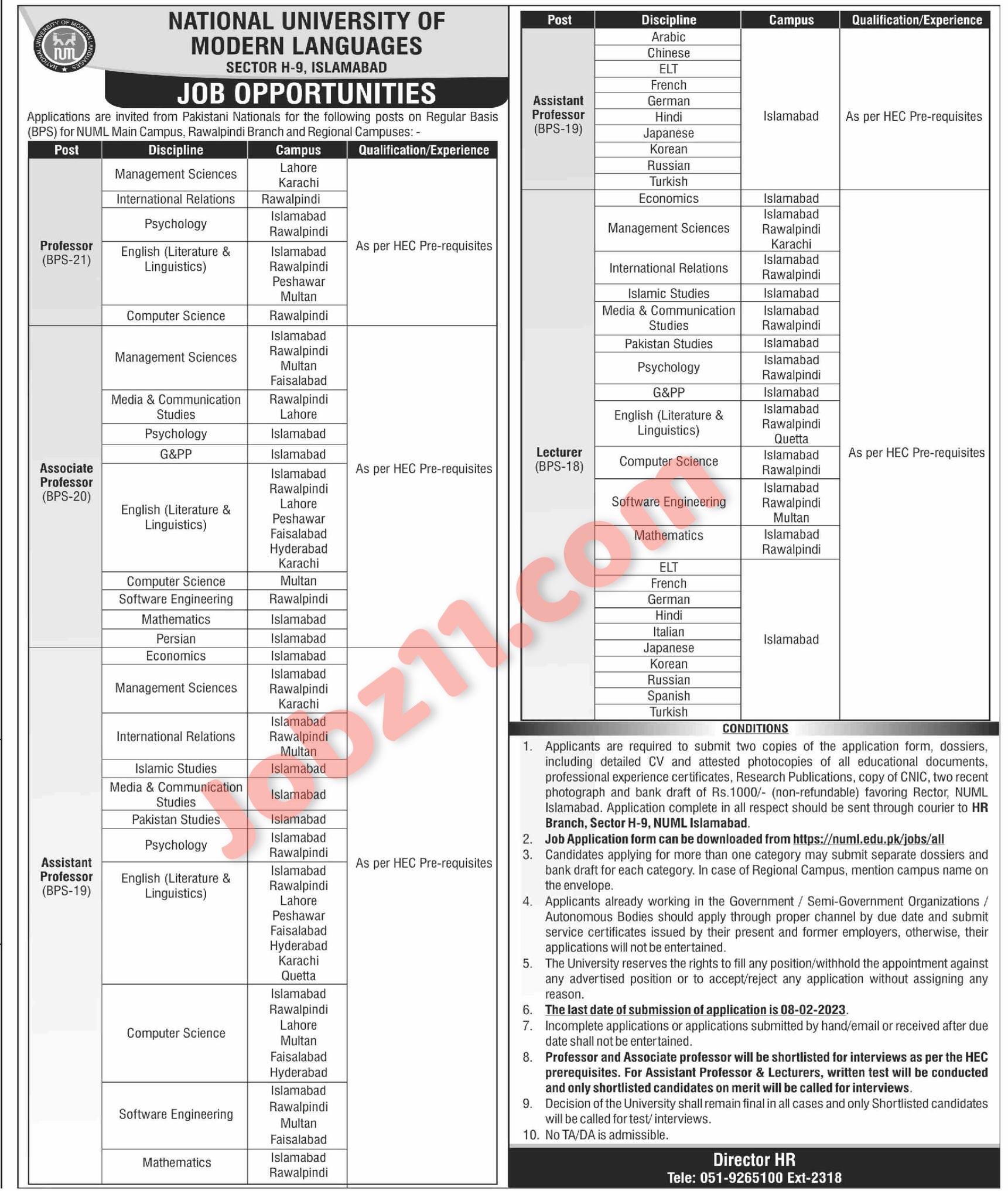 NUML University Jobs 2023 Teaching Staff Jobs for Professors and Lecturers