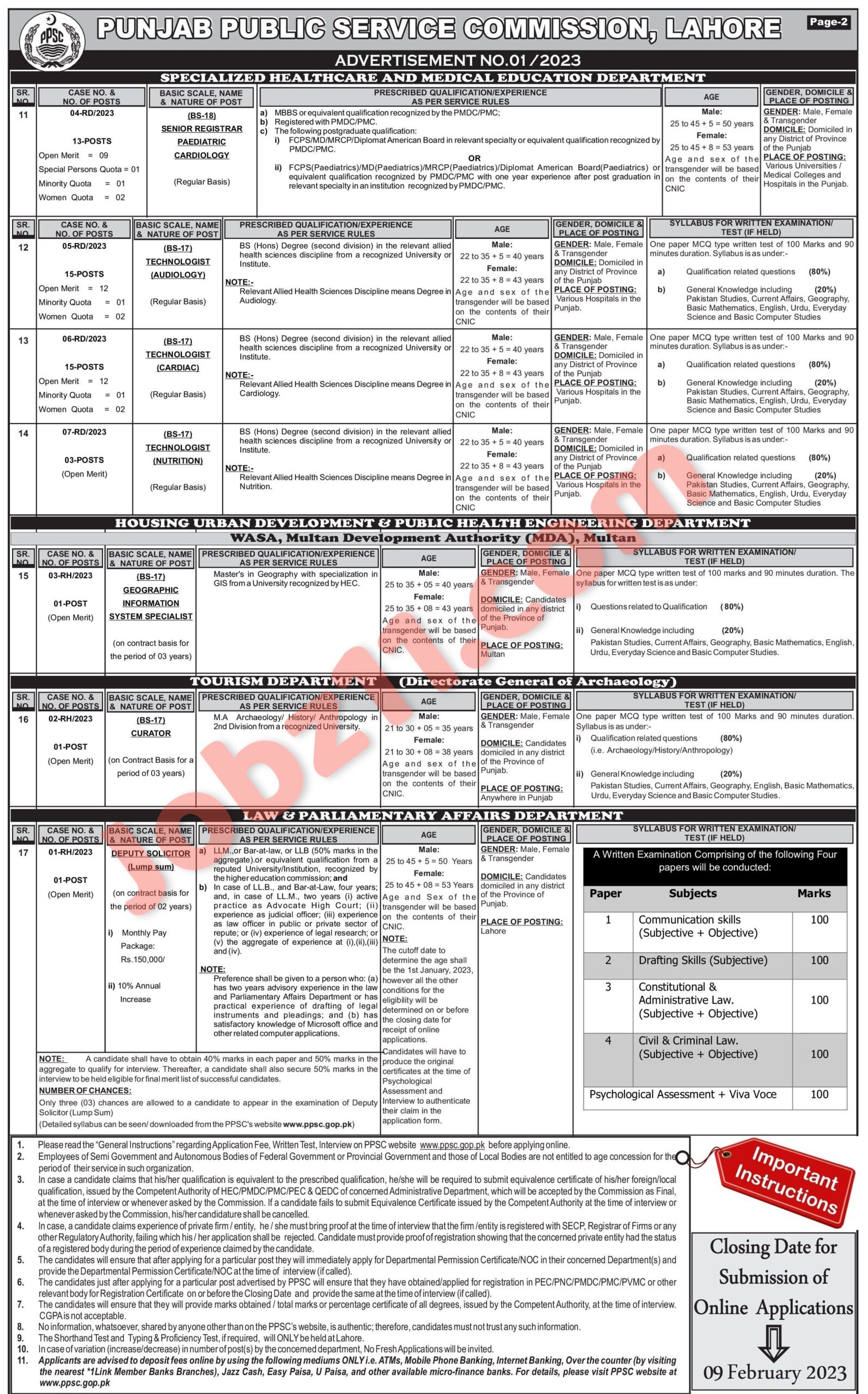 PPSC Jobs 2023 for Govt of Punjab Ad 01 2023