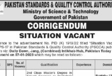 Pakistan Standard Control Authority Jobs 2023