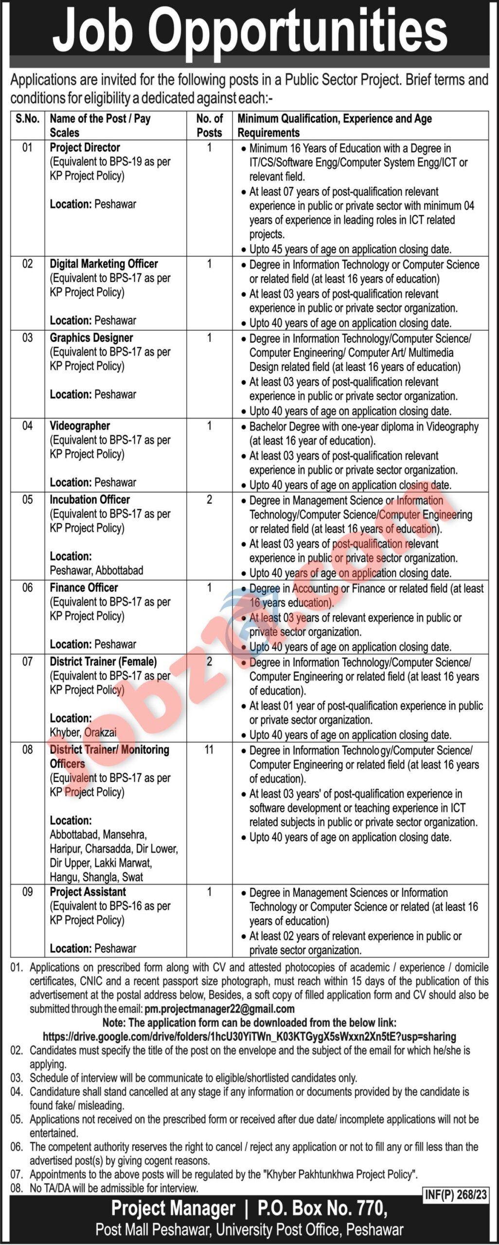 Public Sector Project Jobs 2023 Directors, Officers, Trainers and Assistants