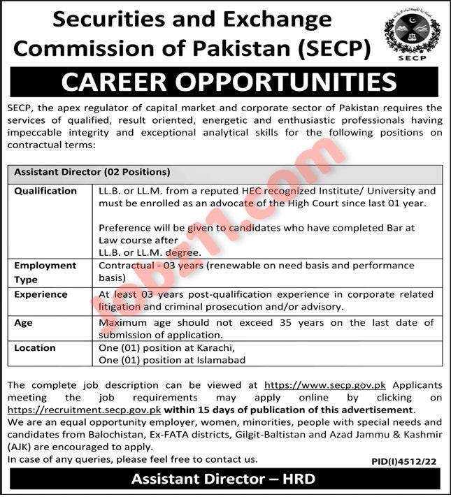 SECP Jobs 2023 Online Apply for Assistant Directors