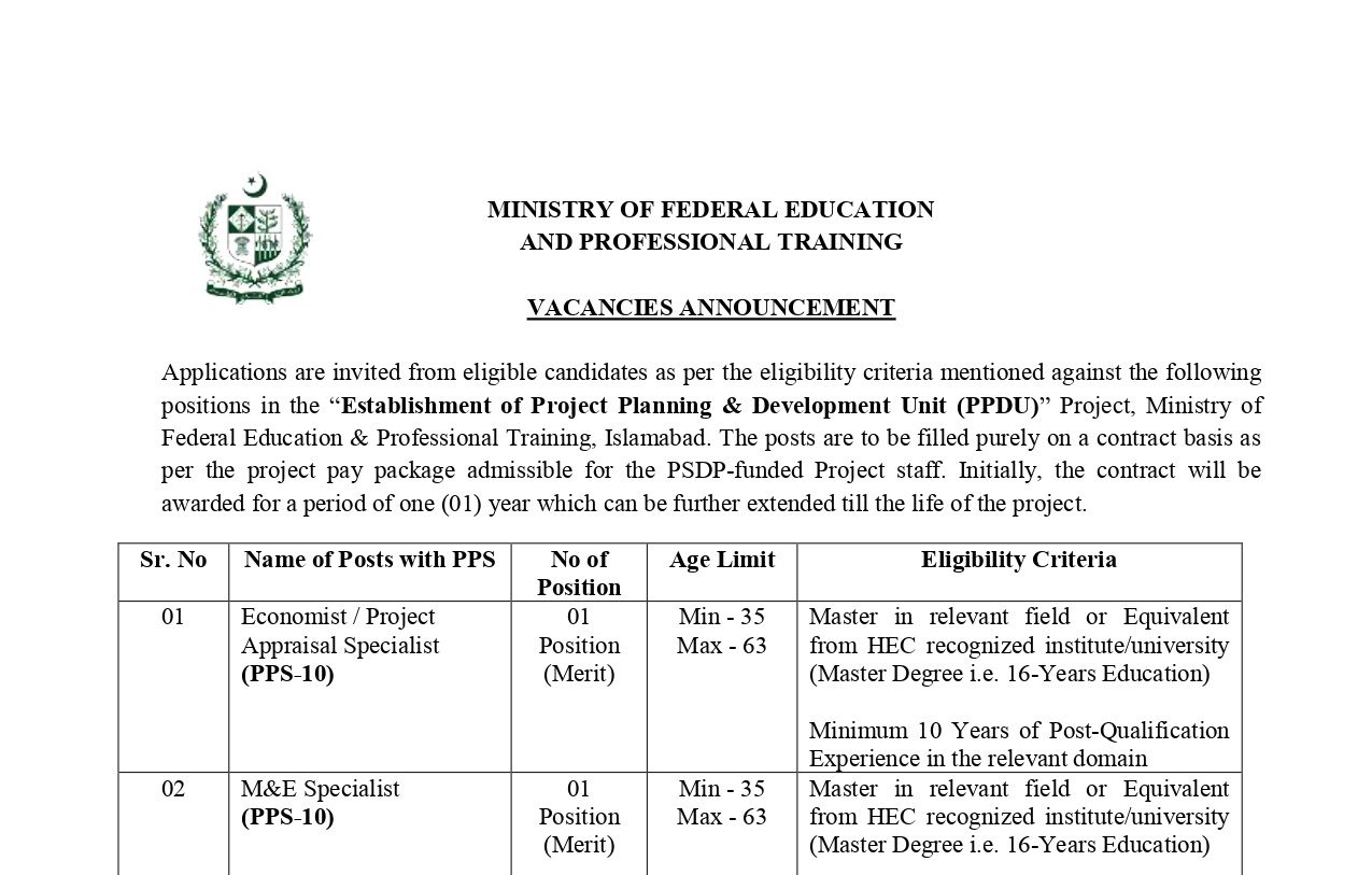 Ministry of Federal Education and Training Jobs