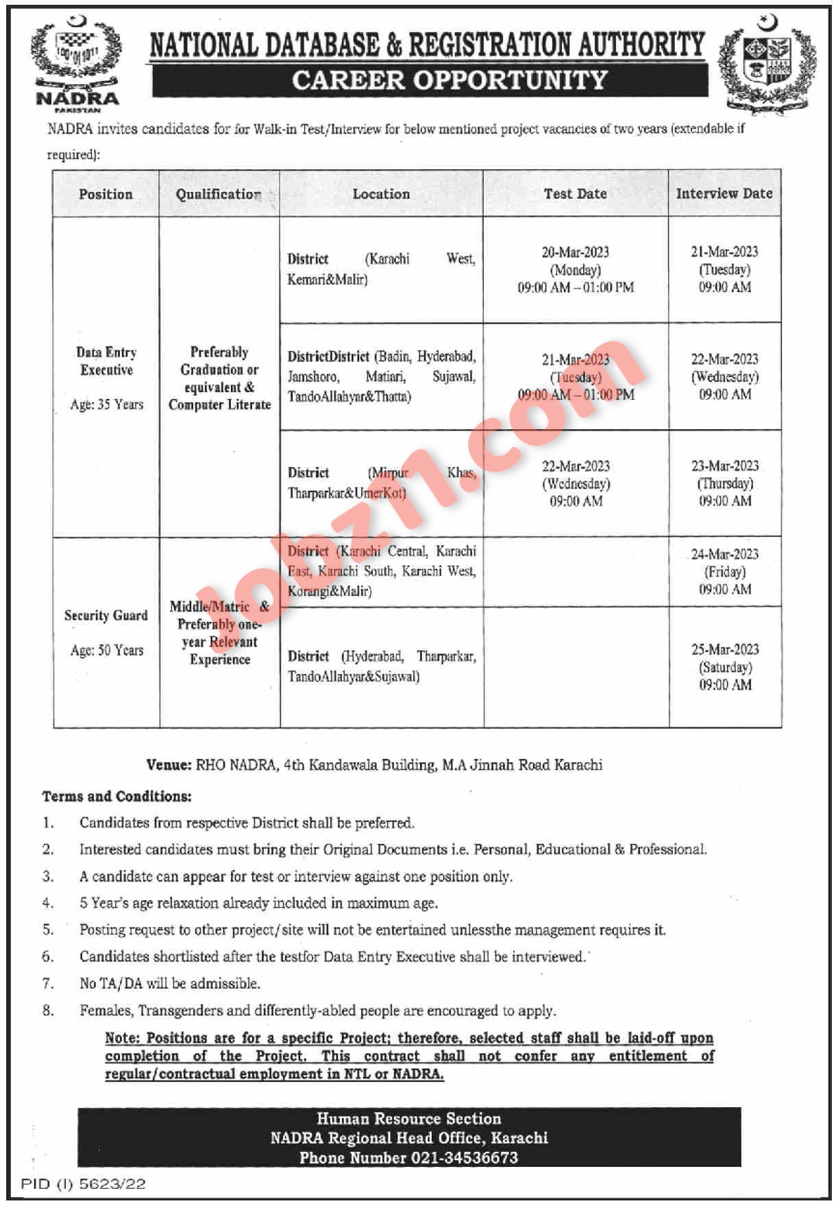 NADRA Jobs 2023 for Data Entry Executives and Security Guards