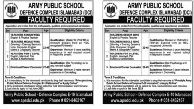 Army Public School APS Defence Complex Jobs 2023