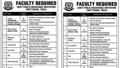 Cantt Public Educational Institute Teaching Jobs 2023