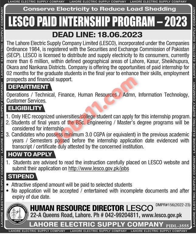 LESCO Paid Internship Program 2023 for Students All over Pakistan