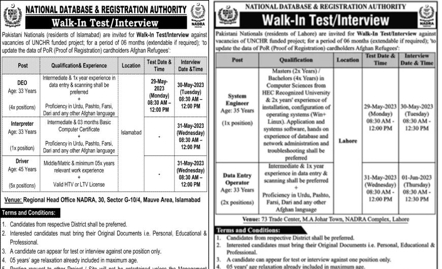 NADRA Jobs 2023 Official Advertisement
