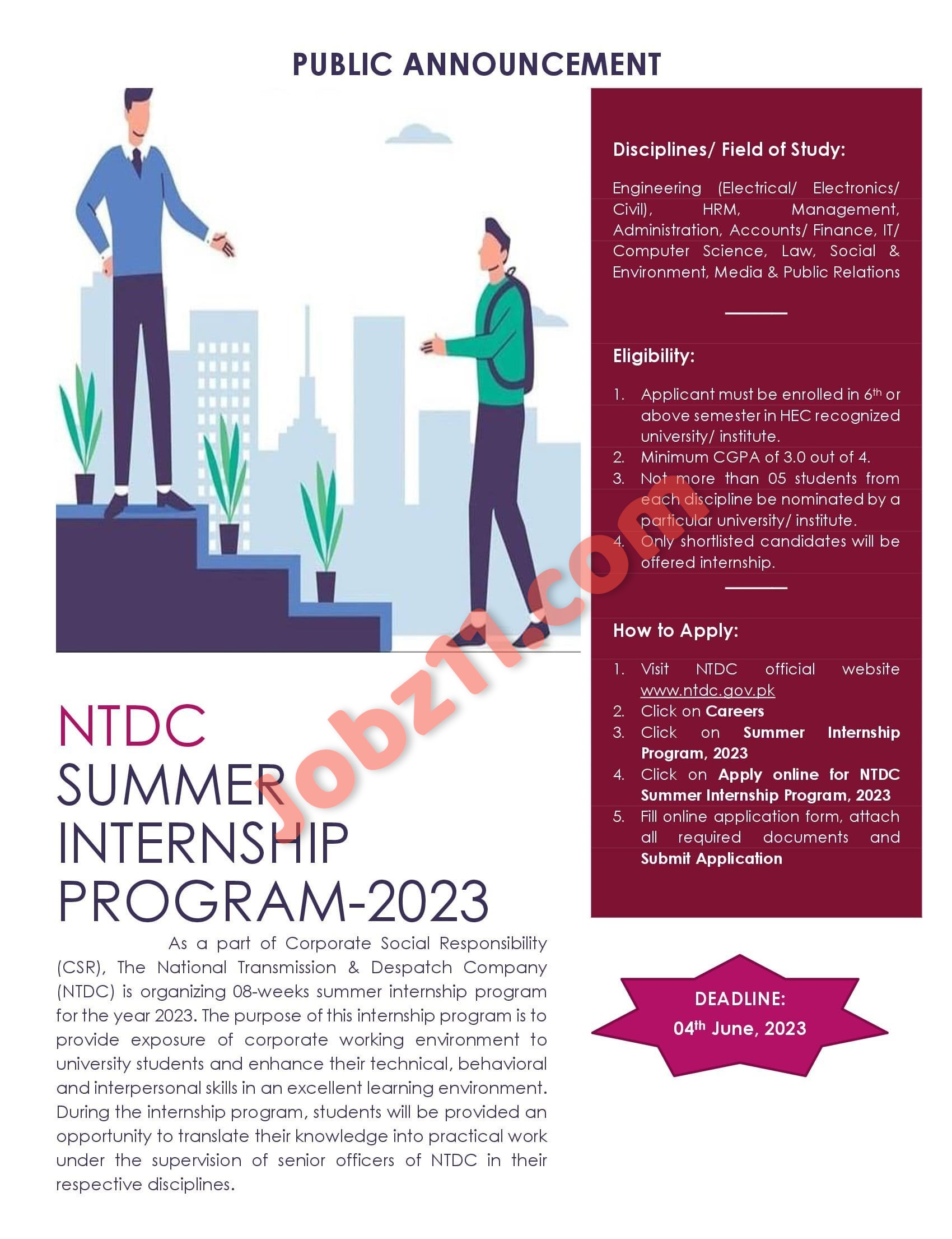 NTDC Summer Internship Program 2023 Official Advertisement