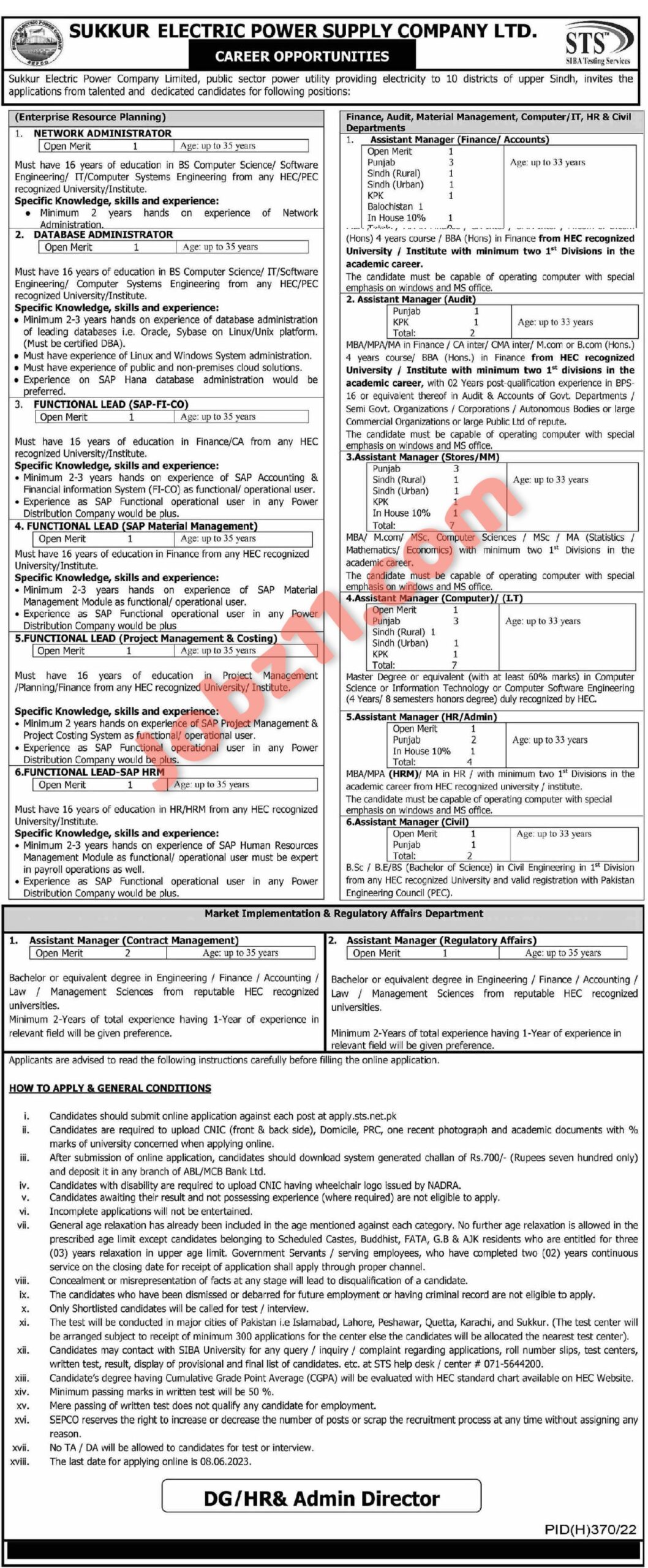 SEPCO Jobs 2023 at Sukkur Electric Power Company Official Advertisement