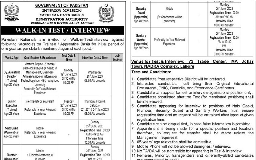 NADRA Jobs 2023 Latest Advertisement All Pakistan