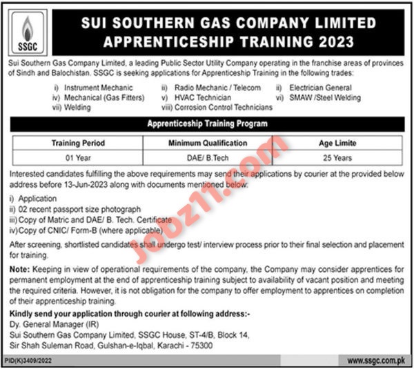 Sui Southern Gas Company SSGC Apprenticeship Program 2023