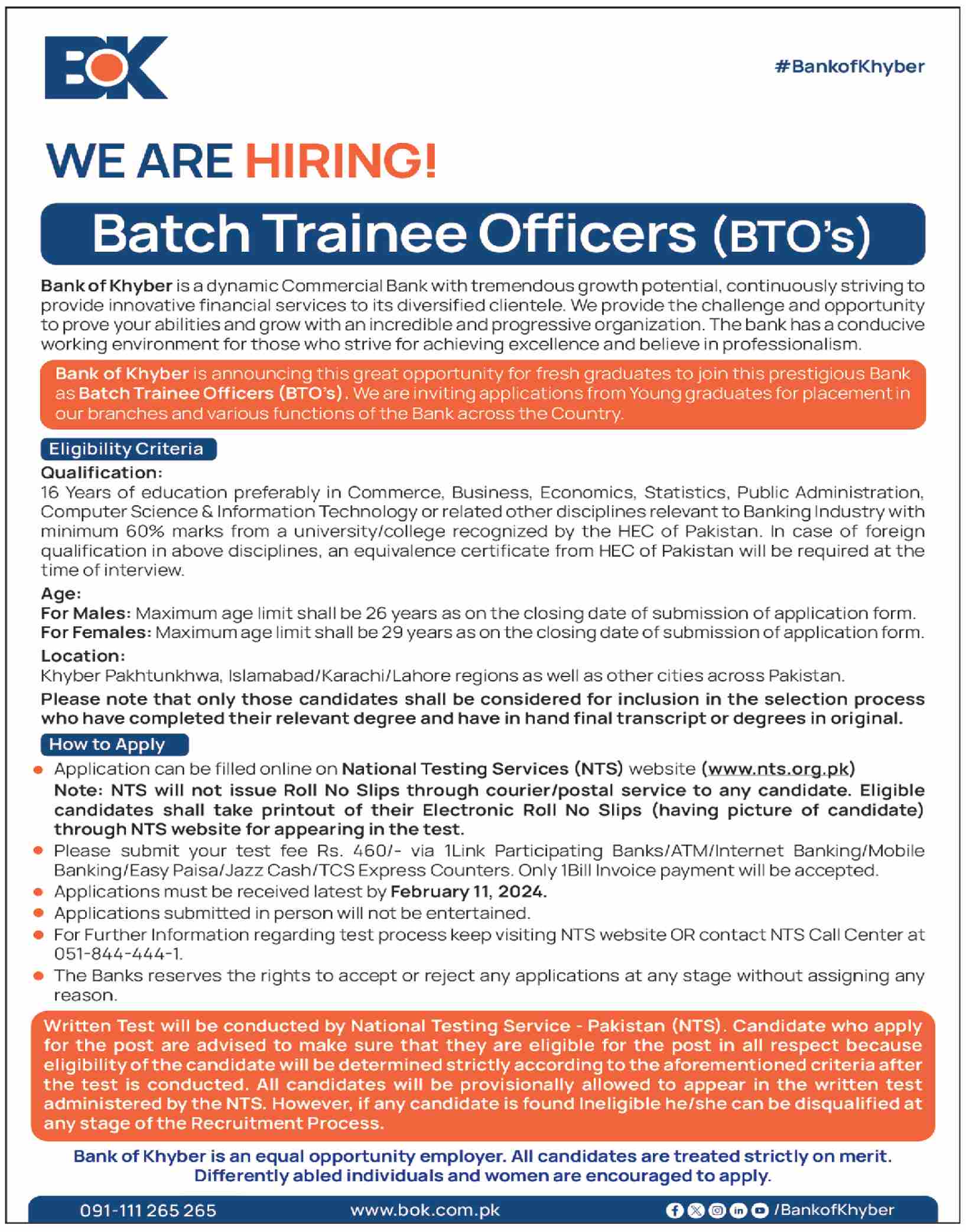 BOK Batch Trainee Officers (BTOs) 2024 Across Pakistan Online Apply