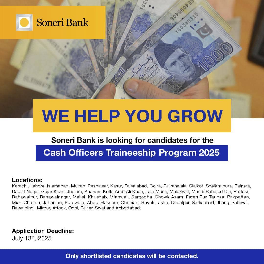 Soneri Bank Cash Officers Traineeship Program 2025