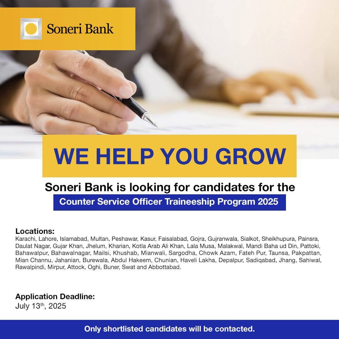 Soneri Bank Counter Service Officers Traineeship Program 2025