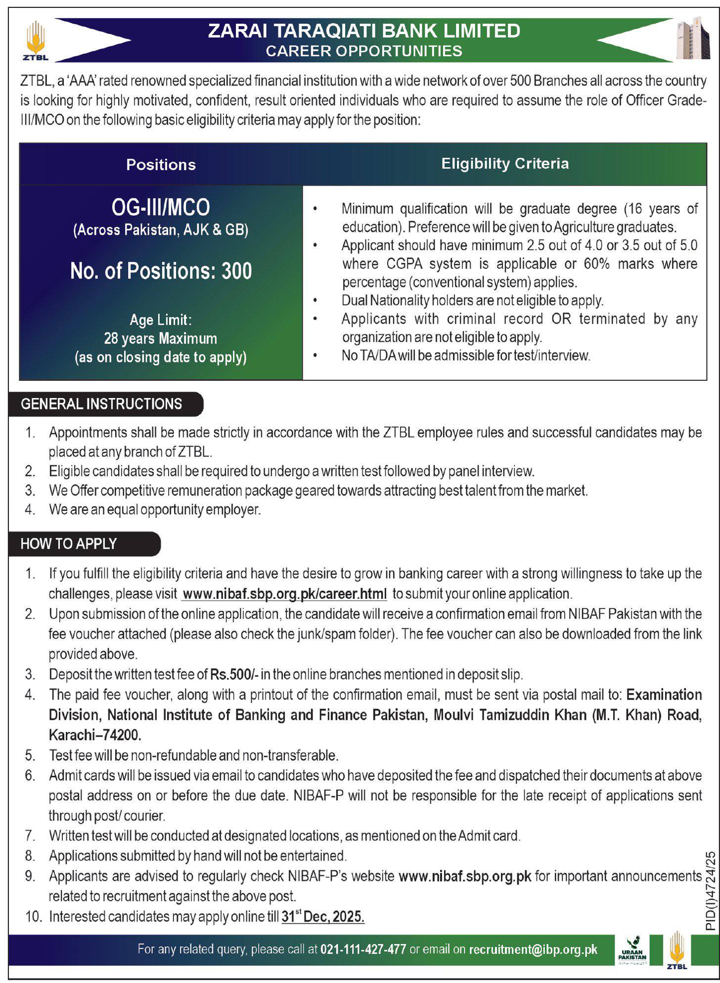 ZTBL OG-III Jobs 2026 Advertisement Online Apply