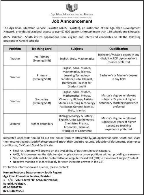 Age Khan Education Services Jobs 2025