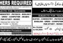 Cadet College Jhelum Jobs 2024