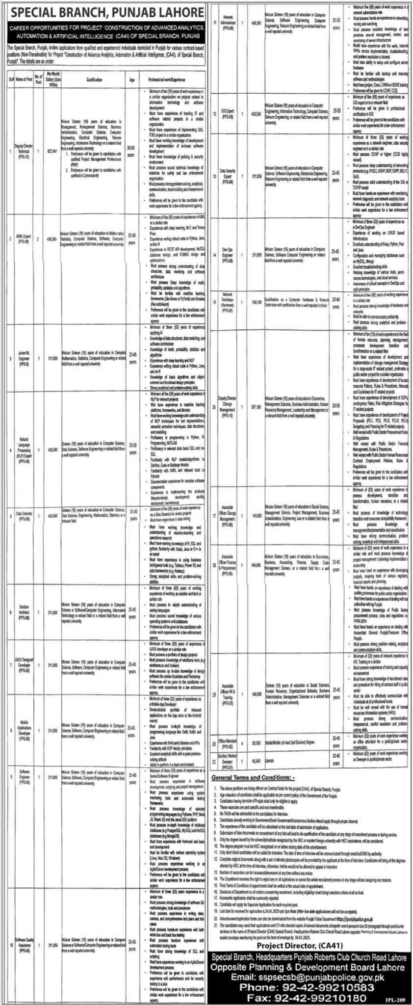 Punjab Police Special Branch Jobs 2025