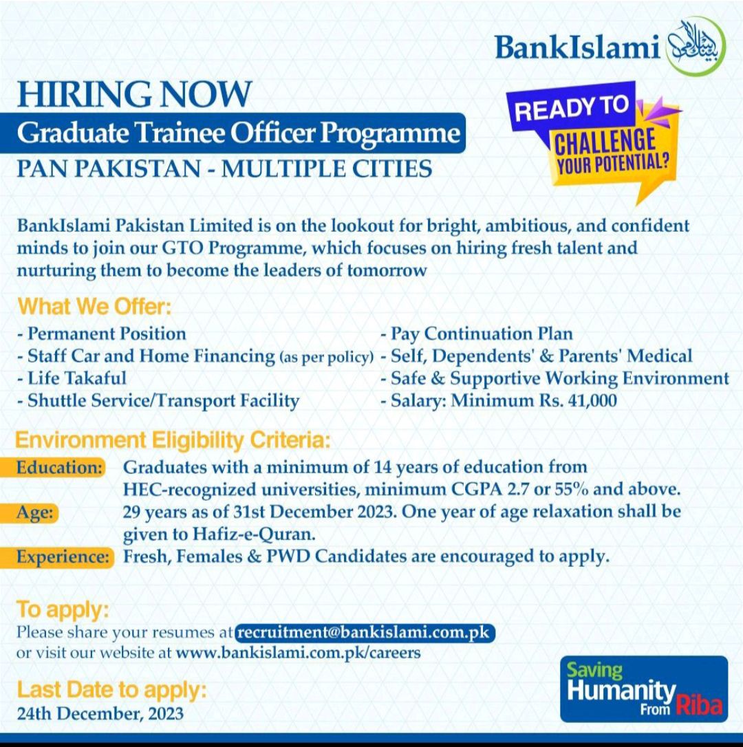 Bank Islami Graduate Trainee Program 2024 Online Apply All Over Pakistan