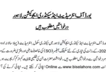 BISE Lahore Jobs 2024