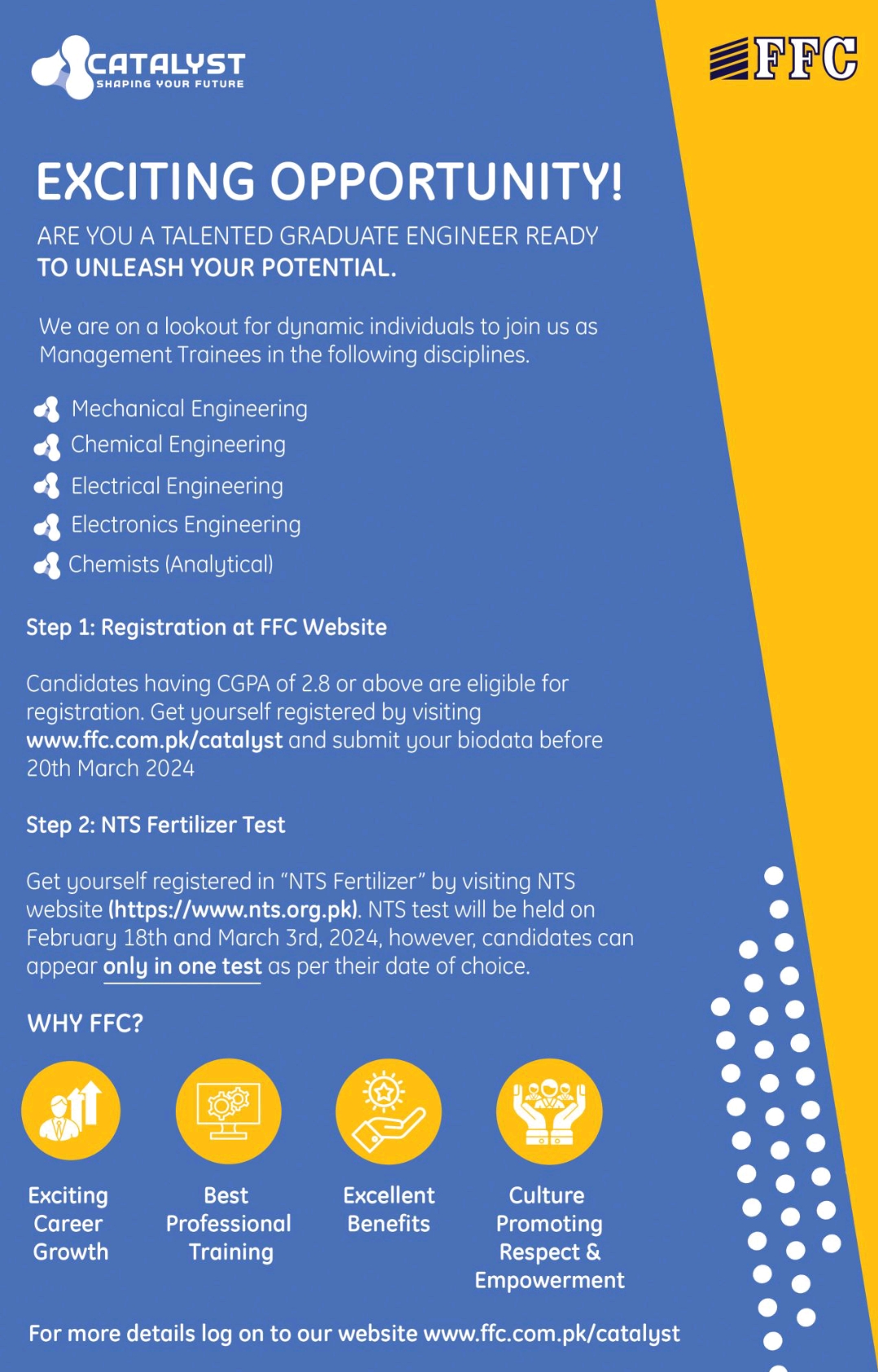 FFC Catalyst Management Trainee Engineers Program 2024 official Advertisement