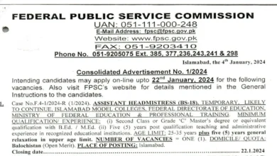 FPSC Jobs 2024 Advertisement No 01