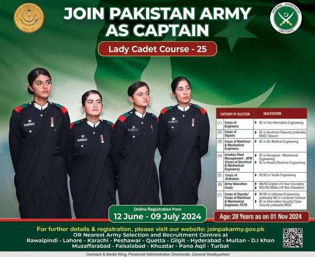 Lady Cadet Course LLC 2024 Join Pak Army as Female Captain LLC-25