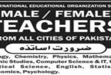 Male and Female Teachers Required from All Cities of Pakistan