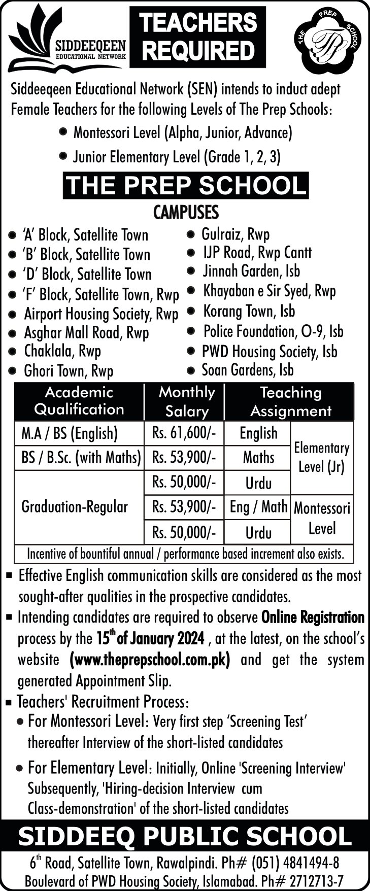 The Prep School Jobs for Female Teachers in Pindi and Islamabad