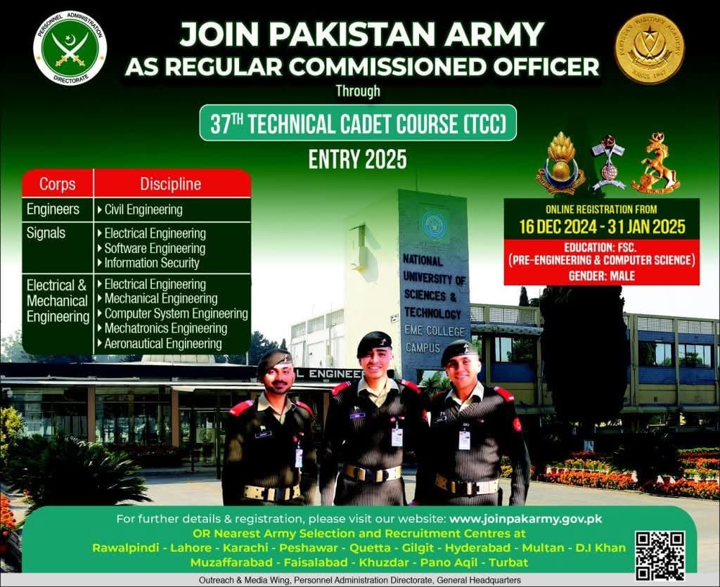 Join Pak Army Technical Cadet Course 37th 2025