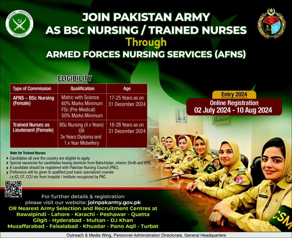 Join Pak Army as AFNS 2024 - Armed Forces Nursing Services Online Registration