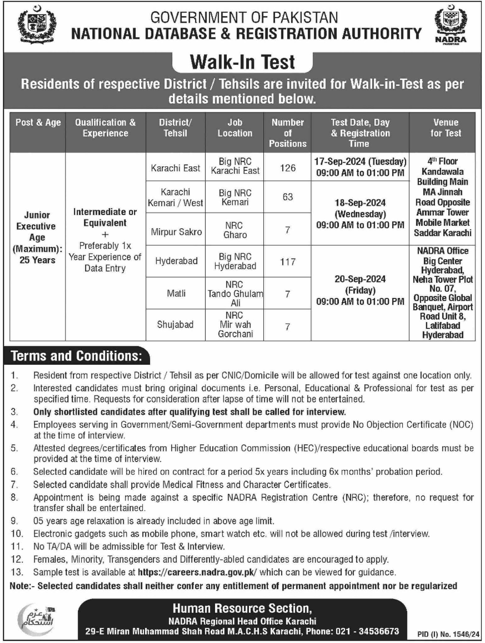 NADRA Jobs 2024 Junior Executives (Trainee) Latest Advertisement