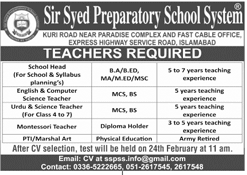 Sir Syed Preparatory School System Islamabad Jobs for Teachers